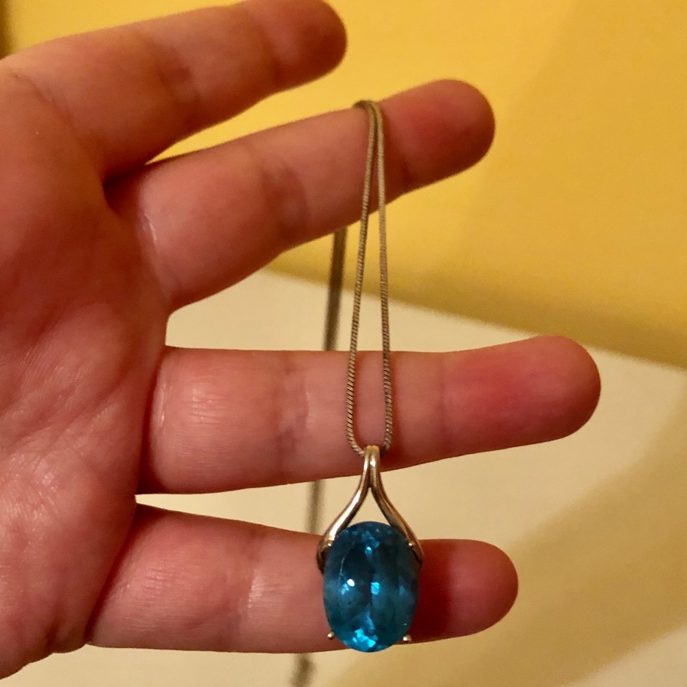 Blue Topaz necklace in sterling silver setting